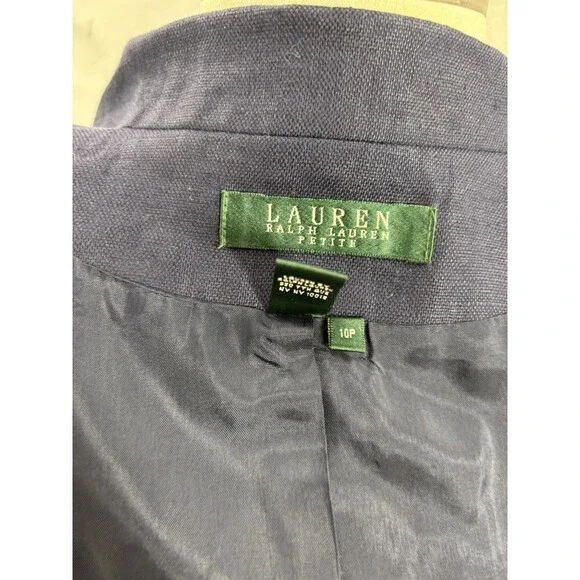 Lauren Ralph Lauren Navy Linen Blazer Jacket Coat Womens 10 P Lined Officecore - Picture 14 of 15
